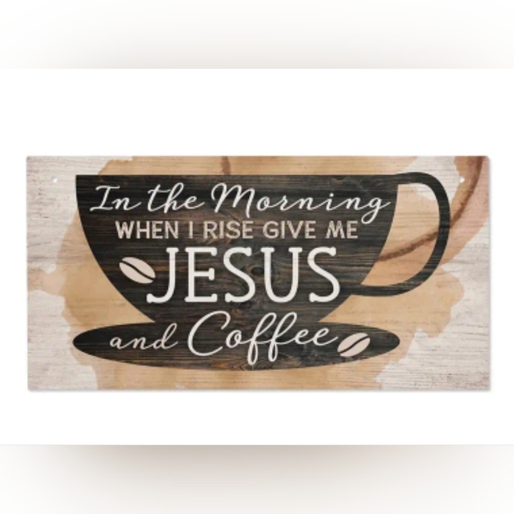 Wooden Jesus and Coffee Sign